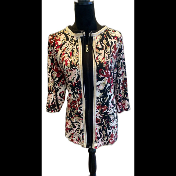 CJ Banks Jacket Top Full Zip Plus Size 2X Burgundy Pink Black 100% Cotton Comfy - Picture 1 of 12